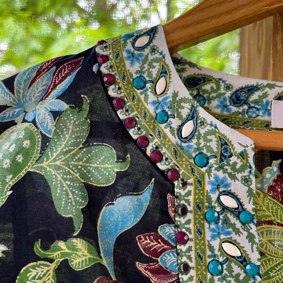 Tory Burch Women's Garden Wisteria Embellished Floral Top Size 2 - Picture 6 of 9